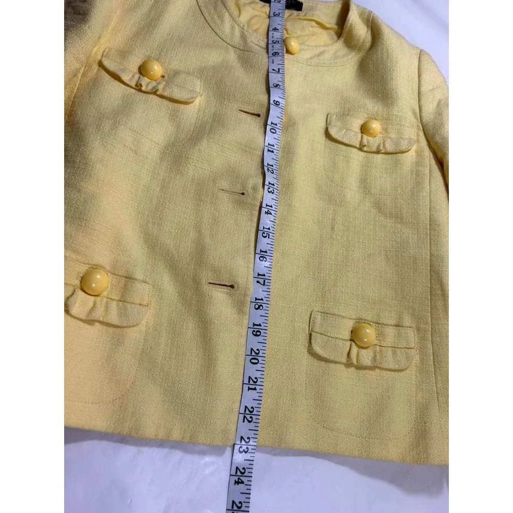 Talbots Petites Yellow Textured Button‎ Front Blazer Jacket 12P Solid Round Neck